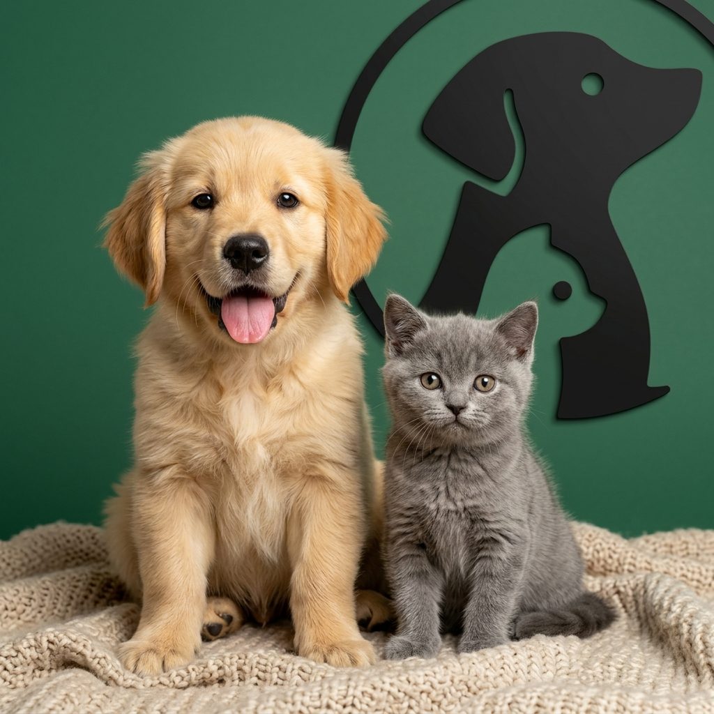 Pedigree puppy and kitten sitting together