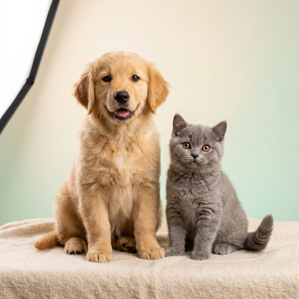 Pedigree puppy and kitten sitting together